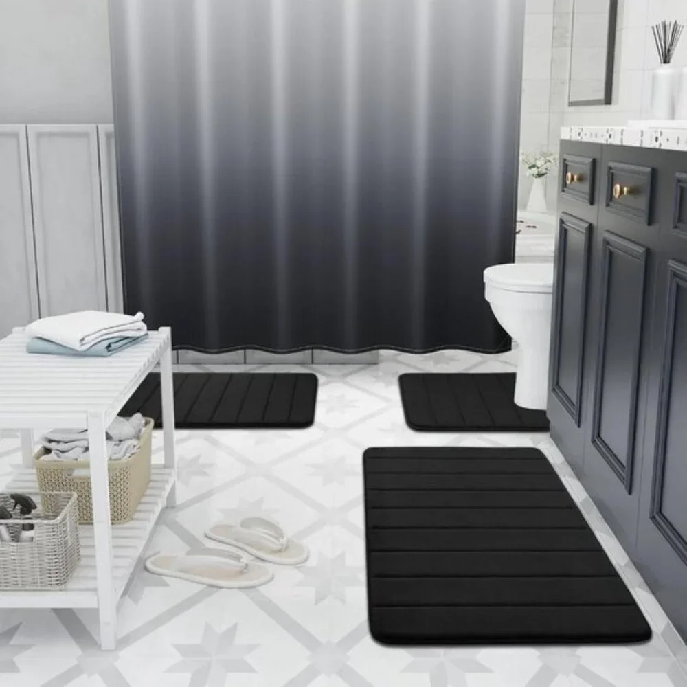 New 24x16 Memory Foam Bath Mat, Ultra Soft Non-Slip Black Rug for Bathroom & Tub